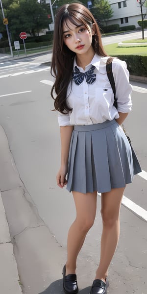 14 years old japanese girl,full body,japanese school Uniform, pleated skirt,schoolgirl,loafers, realistic,Skirt,Beautiful Thin Legs,Various Hairstyles, at park,JK pantyhose,full-body_portrait, full-length_portrait, zoomed out, lifting skirt,shoes visible,1 girl,solo,tan color RealPantyhose,(lora:RealPantyhose:1),beauty,masterpiece