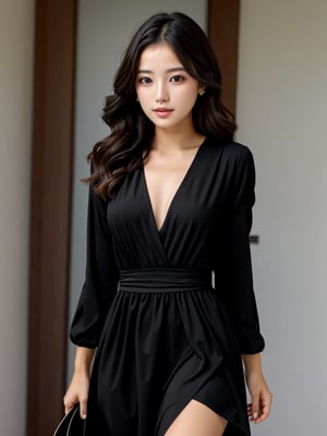 Beautiful woman Wear a black dress

