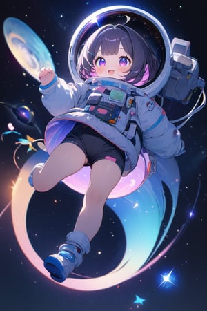 (a girl from black hole), (ultimately adorable:1.4), (incredibly cute:1.4), (super kawaii:1.4), spacesuit, full body, twinkling galaxies and countless stars, (masterpiece:1.3), ((highest quality, 8k, ultra-detailed)), perfect anatomy, detailed eyes, anatomically correct hands, very clear and precise images