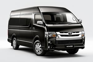 Toyota HIACE, black, product image, 3D rendering, perfect detail, (masterpiece:1.3), (((highest quality, 16k, ultra-detailed, photo-realistic, super-realism))), studio lighting, very clear and precise images, white background