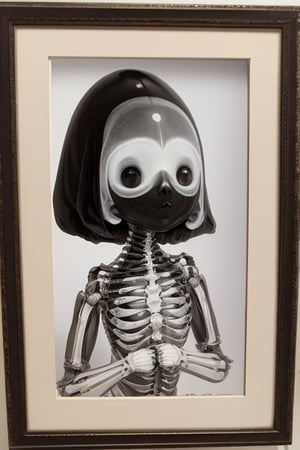 X-ray photograph of mystery creature, incredibly strange, very cute, monochrome, (masterpiece, best quality, 8k, ultra-detailed)