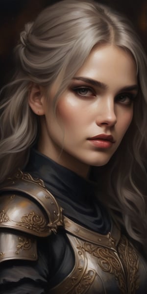 aesthetic dark art, oil painting, amazing quality, masterpiece, best quality, highres, breathtaking, breathtaking and beautiful woman, Draculangelica, close_up low angle, ornate armour, perfecteyes, portraitart,portrait art style, dim light, low-key,Expressiveh,concept art,dark theme,oil paint,Extremely Realistic,art by sargent,charcoal \(medium\)