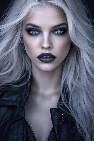 score_9, score_8_up, score_7_up, score_6_up, 1girl (mix of AJ Cook and Sophia Bush), long flowing white hair, closed mouth, blue glowing eyes, smoky eyeshadow, dark lipstick, portrait (mix of AJ Cook and Sophia Bush),