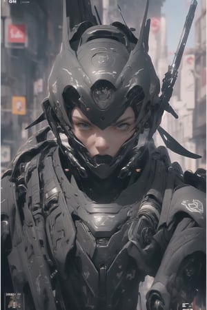 masterpiece, best quality, aesthetic, 
cyborg, solo, no humans, helmet, standing, portrait, close-up, tracing, nvidia rtx, super-resolution, unreal 5, subsurface scattering, pbr texturing, post-processing, anisotropic filtering, depth of field, maximum clarity and sharpness,weapon