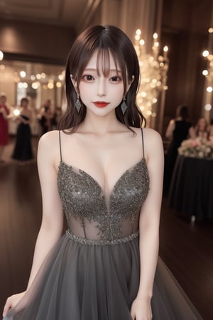 mikas
A breathtaking charcoal tulle gown with sparkles, adorned with matching smoky quartz earrings
Greeting at a party venue