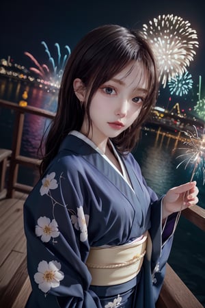 mikas
{{Masterpiece}}} A Korean supermodel girl wearing a beautiful traditional kimono, with purple-blue silky hair, long and dense eyelashes, and sharp eyes. Lots of fireworks, detailed textures, high quality, high resolution, high precision, realism, color correction, appropriate lighting settings, harmonious composition. Realism, depth of field, and pictures are outstanding works.
