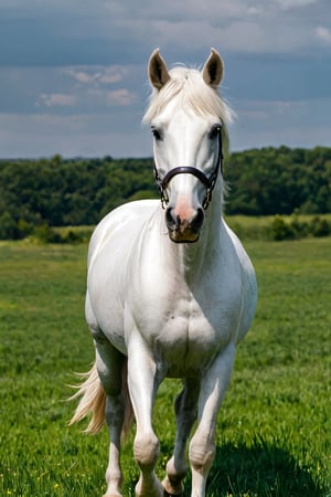 a white horse on a green field