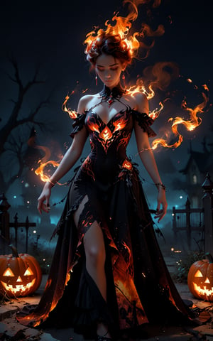 1girl, sexy 21yo, halloween dress,
Expressiveh,concept art,dark theme,fire,flames,fire aura