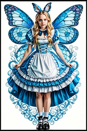 Full body female Alice in Wonderland, in the style of intricate illustrations, hyper-detailed illustrations, 