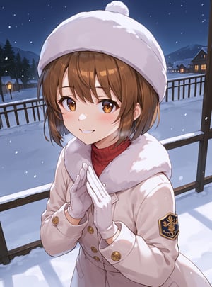 score_9, score_8_up, score_7_up, source_anime, (perfect anatomy:1.4), beautiful skin,
,//characters, 
1girl, solo, hagiwara yukiho, hagiwarayukiho2, short hair, bangs, bob cut, brown hair, brown eyes, blush, white gloves, long sleeves, hat, white headwear, white, coat, winter clothes,
,//situations, 
snow, night, 
,//pose,
1girl, solo, heavy breath, leaning_forward, arms back, from above, above view, looking up, soft smile, close, mouth, attractive eyes, dutch angle, side view,
,//LoRA, (4_fingers and 1thumb on hand), (correct number of fingers), (beautiful hands), perfect anatomy,