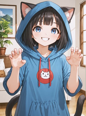 score_9, score_8_up, score_7_up, source_anime, (perfect anatomy:1.4), beautiful skin,
,//characters, 
1girl\(akebikao, short hair, bangs, blue eyes, black hair\), cat dress, hood,
,//situation
living room
,//Pose
1girl, solo, smile, paw pose,
,/LoRA, beautiful_female_fingers, (4_fingers and 1thumb on hand), (perfect hand), (beautiful hands), perfect anatomy,