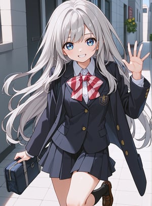 score_9, score_8_up, score_7_up, source_anime, (perfect anatomy:1.4), beautiful skin,
,//characters, 
1girl, solo, hiraiwa_hotaru, longhair, gray hair, blue eyes, school uniform, blazer, long sleeves, jacket, bowtie, striped bow, white shirt, collard shirt, pleated skirt, shoes, black socks, kneehighs, brown footwear,
,//situations, 

,//pose, 
1girl, solo, looking at viewer, smiling, blush, jumping
,/LoRA, beautiful_female_fingers, (4_fingers and 1thumb on hand), (perfect hand), (beautiful hands), perfect anatomy,