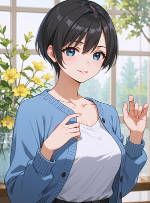 score_9, score_8_up, score_7_up, source_anime, (perfect anatomy:1.4), beautiful skin,
,//characters, 
1girl, solo, akebiyuwa, black hair, short hair, bangs, blue eyes, collarbone, white shirt, cardigan
,//situation

,//Pose

,/LoRA, beautiful_female_fingers, (4_fingers and 1thumb on hand), (perfect hand), (beautiful hands), perfect anatomy,