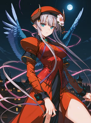 score_9, score_8_up, score_7_up, source_anime, (perfect anatomy:1.4), 
,//characters, 
1girl, solo, la_hawzel, hat, wings, hair flower, beret
,//situations,
dark, moon,
,//pose,
from below, dutch angle
,/LoRA, beautiful_female_fingers, (4_fingers and 1thumb on hand), (correct number of fingers), (beautiful hands), perfect anatomy,