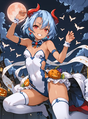 score_9, score_8_up, score_7_up, source_anime, (perfect anatomy:1.4), 
,//characters, 
1girl, solo, silky_littleraisin, tanned skin, light blue hair, short hair, thighhighs, navel, white thighhighs, 
halloween, leotard, 
,//situations, 
night, red moon, castle
,//pose, 
1 girl, alone, spin, jumping, dutch angle, grin
,/LoRA, beautiful_female_fingers, (4_fingers and 1thumb on hand), (correct number of fingers), (beautiful hands), perfect anatomy,