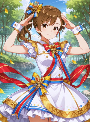 score_9, score_8_up, score_7_up, source_anime, (perfect anatomy:1.4), beautiful skin,
,//characters, 
1girl, solo, futami mami, futami_mami1, brown hair, side ponytail, brown eyes, hair ornament, dress, ribbon, chorker, short sleeves, wrist cuffs :d, hand on hip, salute,
,//situation

,//Pose

,/LoRA, beautiful_female_fingers, (4_fingers and 1thumb on hand), (perfect hand), (beautiful hands), perfect anatomy,