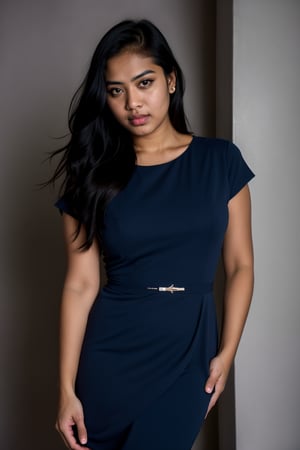 A 21-year-old sri lankan girl cute and chubby with long and flowing black hair and striking black eyes, sink colour light brown. She should have a natural, approachable expression and be illuminated by soft, wearing a navy blue night dress perfectly proportioned, . The background should be a bedroom, frame jaw dropping beauty masterpiece, perfect anatomy, 32k UHD resolution, best quality, highres, realistic photo, professional photography, cinematic angle, cinematic lights, brilliant, vibrant, vivid color, highest detailed, stunning composition, hyper emotional, made by daz3d, RAW, wide shot,
soft focus, excessive overexposure, Airy Photo, Artstation Trend, (Full Body Portrait, Full Body Esbian),