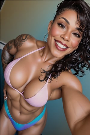 there is a woman in a bikini posing for a picture, fit girl, 7 0 mm. digital art, #1 digital painting of all time, # 1 digital painting of all time, fit curvy physique, digital painting highly detailed, lowres, ifbb fitness body, cartoon digital painting, digital art. @mariomaniacdude, in style of digital illustration, 8K