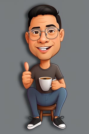 cartoon man sitting on a chair with a cup of coffee, in cartoon style, cartoon art style, professional illustration, cartoon portrait, digital art cartoon, caricature illustration, cartoon digital art, style cartoon, by Abidin Dino, cartoon digital painting, character portrait of mine, cartoon style illustration, chibi, Harry Volk clipart style, professional illustration, 8k