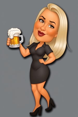 cartoon woman holding a beer mug and a glass of beer, in cartoon style, cartoon style, caricature illustration, cel shaded!!!, chibi, cartoon style illustration, cute woman, caricature, cartoon art style, holding a beer!!, shaded cel:15, cartoon, blonde, professional illustration, blonde women, blonde woman, 8k