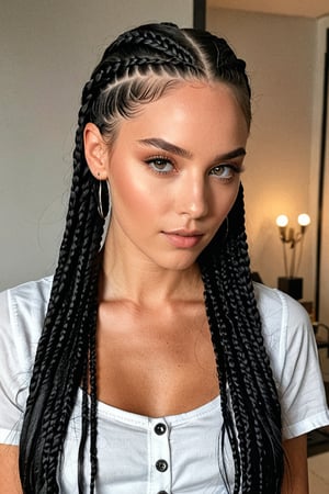 a stunning swiss model in long black braids