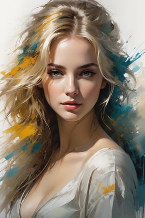 A breathtaking portrait of a female Mozart, with medium long fuzzy hair framing her face. Heavy brushstrokes create textured layers, as paint drips down the canvas. The subject's gorgeous face is characterized by perfect symmetric eyes and a masterpiece of facial structure. Volumetric lighting highlights the sharp focus on her determined expression. A rich, deep color palette evokes a sense of luxury and sophistication, reminiscent of Jeremy Mann, Carne Griffiths, and Robert Oxley. Golden ratio principles guide the composition, resulting in a harmonious balance of elements. The overall effect is an award-winning piece of digital art that would trend on ArtStation.
