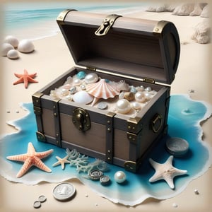 ((ultra realistic photo)), artistic sketch art, Make a little PASTELL pencil sketch of a SHABBY TREASURE CHEST on an old TORN EDGE paper UNDERWATER SEA BOTTOM , art, textures, pure perfection, high definition, TINY DELICATE SEA-SHELL, STARFISH, PEARLS, DELICATE CORAL, SILVER COIN, SHELL AROUND the paper, detailed calligraphy texts, TINY delicate drawings, tiny delicate signature,BookScenic,underwater,AtlantisWorld