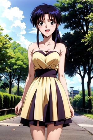 random acction, beautiful girl wearing majestic tulle ruffle dress,18 year old woman, long curly hair, slim body, happy look, thin shoulders, long torso, long legs, wide open mouth, shyly smile, Moist eyes, gentle eyes, anime_screencap 