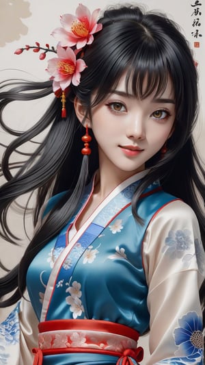 (((((full body))))),(((((best detailed girl))))),(((1girl))),((((black hair)))),(solo),((extremely detailed)),((detailed face)),((((ink painting)))),illustration,((Chinese ink painting)),(((masterpiece))),(((best quality))),((((Ink dyeing)))),(((Watercolor))),((Chinese Brush Painting)),(((extremely delicate and beautiful girls)))),ultra-detailed,(((beautiful detailed eyes))),(cheongsam),(Chinese style),((red ink)),smile,ink background,long hair,beautiful detailed eyes,beautiful detailed hair,petals,(((soaked))),((((floating hair)))),(((The character is in the center of the frame))),(((flowing))),
