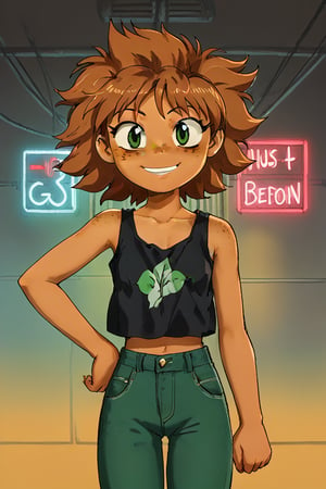 Solar Flare, Edward, freckles, Black tank top, green jeans,

Fuse Edward with Solar Flare.

1 girl, young girl, Smile, mouth closed, game room, reddish brown hair, dark green eyes, neon lights, latina, Sunburned skin, brown skin

texture, quality, and color of your photos and illustrations while minimizing the effect on the composition.