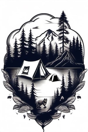 survival and nature of camping tattoo style