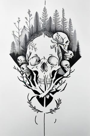 tatooing of the nature skull,drawing of a minimalist tattoo