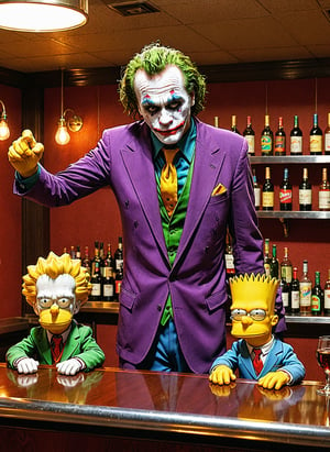 joker and bart simpson sit at the bar simpson style animation.