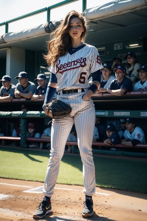 full body portrait of a (photorealistic beautiful woman), (spectating a baseball game:1.5), hands in pockets:1.25, staring at camera in front, intense coloration fantasy, light hair, random colored hair, random color eyes, full body, cover, Bar lighting,  complex, 8k resolution concept art portrait,  hyperrealistic cover photo 
 realistic, cinematic, real-life human,missionary,

1man, sex, pussy