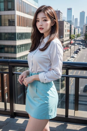 (Best quality, 8k, 32k, masterpiece, UHD:1.2), pretty korea woman photo, 1woman, Highest quality, highest quality, today's work look, daily look, everyday clothes, background is urban background, morning city, clean city, Korea, Korean lady, Korean beauty, Korean office worker