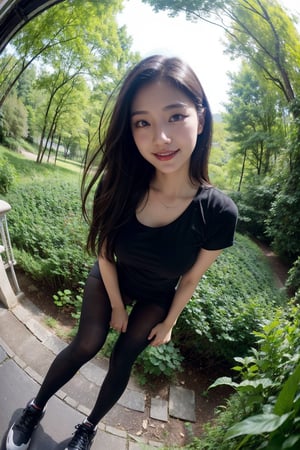RAW full-body photo, (Fisheye View Effect: 1.2), view below,a forest,
18-year-old gravure model, perfect body, 1 girl, most beautiful Korean girl, shirt, tights, leggings, Korean beauty model, beautiful girl, beautiful girl, big eyes, big smile, viewer, a mole on one's nose,
RAW full-body photo, (Fisheye View Effect: 1.2), view