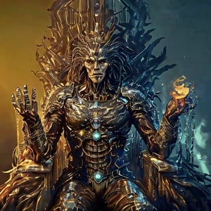 A majestic king sits atop a throne, his crown gleaming in warm golden light. He wears regal attire, with intricate embroidery and precious jewels. His strong jawline is set in determination as he gazes out at a grand kingdom landscape, where rolling hills meet the distant blue skies.,ghostrider,dragon,stworki,moonster,DonMRun3Bl4d3,leviathandef,shodanSS_soul3142