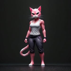 solo, simple background, white background, full body, shadow, what,3dcharacter,DonM3l3m3nt4l, Full body of a cat standing in the rain, muscular sweat lara croft, ,APEX colourful ,DonMD34thKn1gh7XL