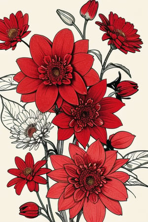 flower sketch, 1draw, red, --tittle