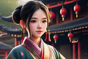 ANCIENT CHINESE STYLE YOUNG GIRL, BUILDINGS ,chinese style,huayu