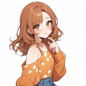 masterpiece, best quality, aesthetic, white background

webtoon, 1girl,
 Ava has shoulder-length, chestnut brown hair and warm hazel eyes. She has a cute and playful freckled face. She often wears colorful tops, denim shorts