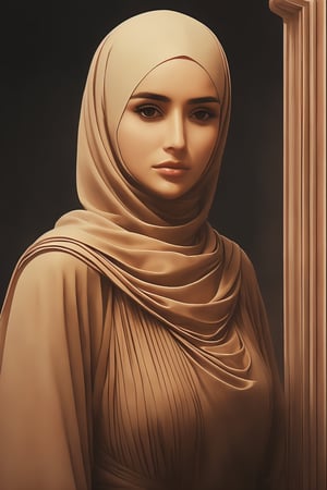 woman, beautiful, wearing hijab, wear closed clothes, long dress, face facing the camera, UHD, 8k