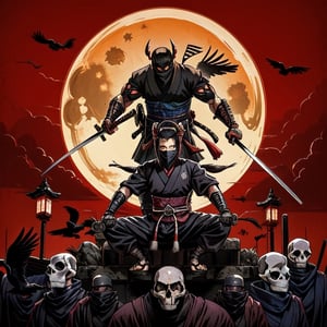 ninja, oni, crows, skull, dark art, shinobi, katana, demon, japanese, japanese style, eclipse