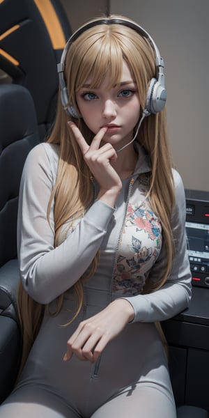 1girl,perfect,hand,fingers,masterpiece,retroartstyle,Hot ,jumpsuit,best quality,incredibly absurdres,high detail eyes, headphone, game, lab,