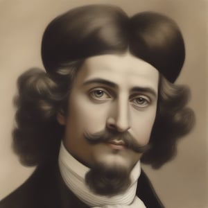 Celovečerní portrét upírky z 18. století s tmavými vlasy namalovaný ve stylu britského umělce George