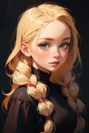 masterpiece, top-quality, hight detail, potrait ,Beautiful young woman, long hair, braided hair, blonde, looking at viewer, realistic