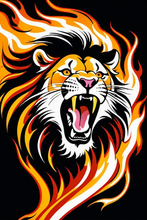 A raging fire with tongues of fire depicting the image of a lion