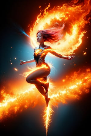 ((Masterpiece, best quality)),(Negative space:1.4),(1 girl, alone:1.4),Beautiful and delicate eyes, flowing pink hair, red hat, fireball, cast fire spell, Orange and red fractal background, looking sideways, blue-green eyes, full body, jumping