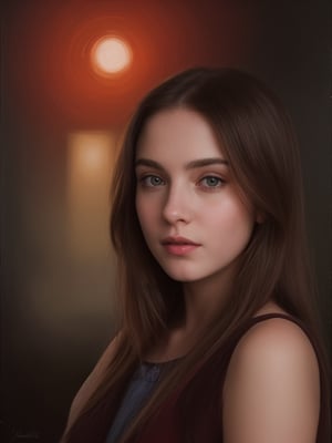modern Oil Painting of a BEAUTIFUL 25 YR GIRL with background Red by 8k, moonlight,  colorful