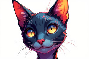 An artistic design featuring the head of a cat with sleek, glossy fur, embodying elegance and curiosity. The rich colors and sharp details of the cat's features, including its bright eyes and playful expression, create an enchanting impression. The simple background highlights the beauty and charm of this cat image